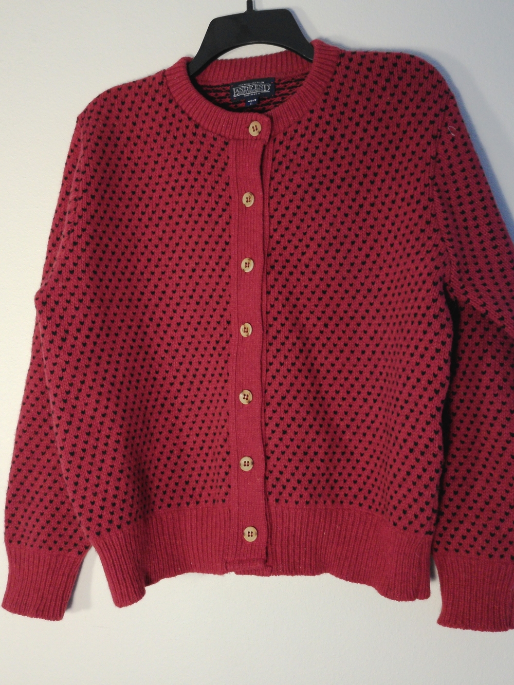 Lands' End Women's Red Knit Button-Up Cardigan Sweater